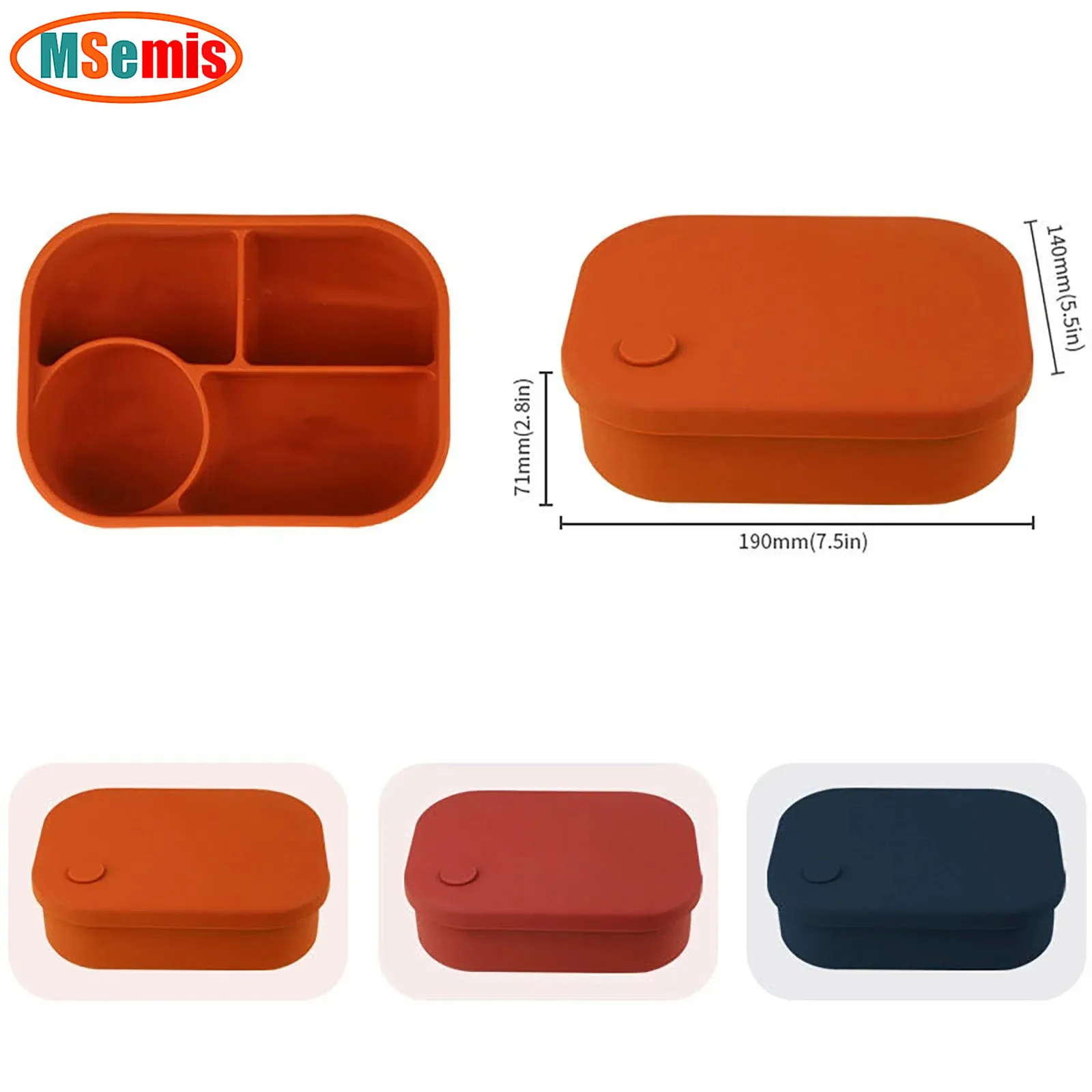 

4 Compartment Silicone Bento Lunch Box Container Leak-Proof Salad Bento Box Oven Microwave Safe Lunch Box