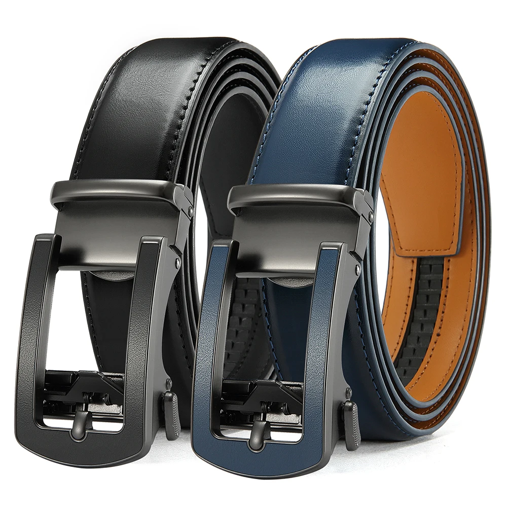 2PCS Men's Genuine Leather Belt With Alloy Square Buckle Comfort Fit For Business & Casual Wear Leather Belts For Men