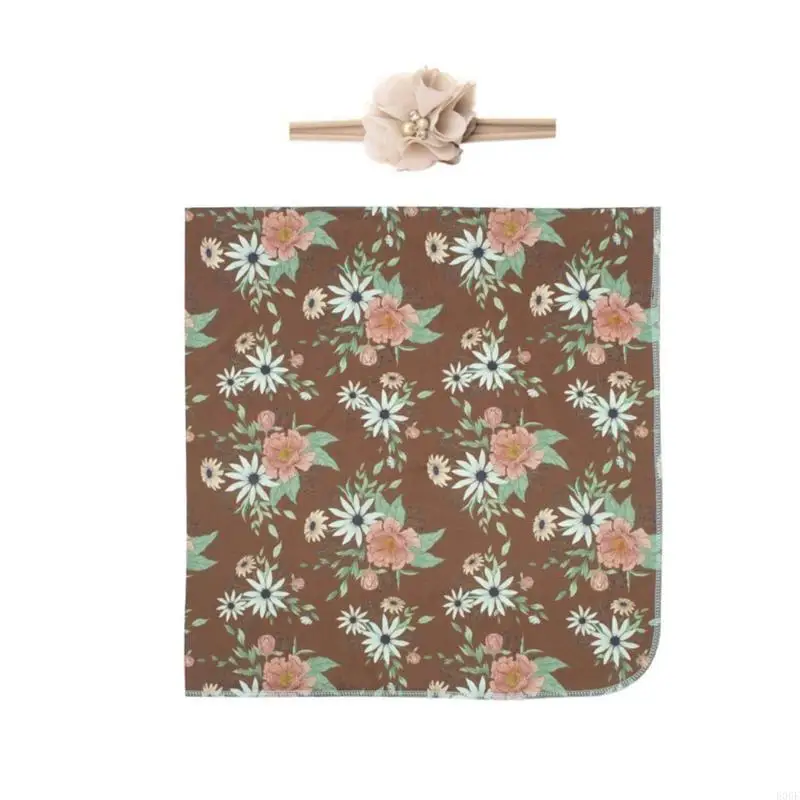 E06F Baby Swaddle Blanket Headdress Photostudio Accs Photography Props Infant Photo Basket Rug Pilling Resistant 2PCS