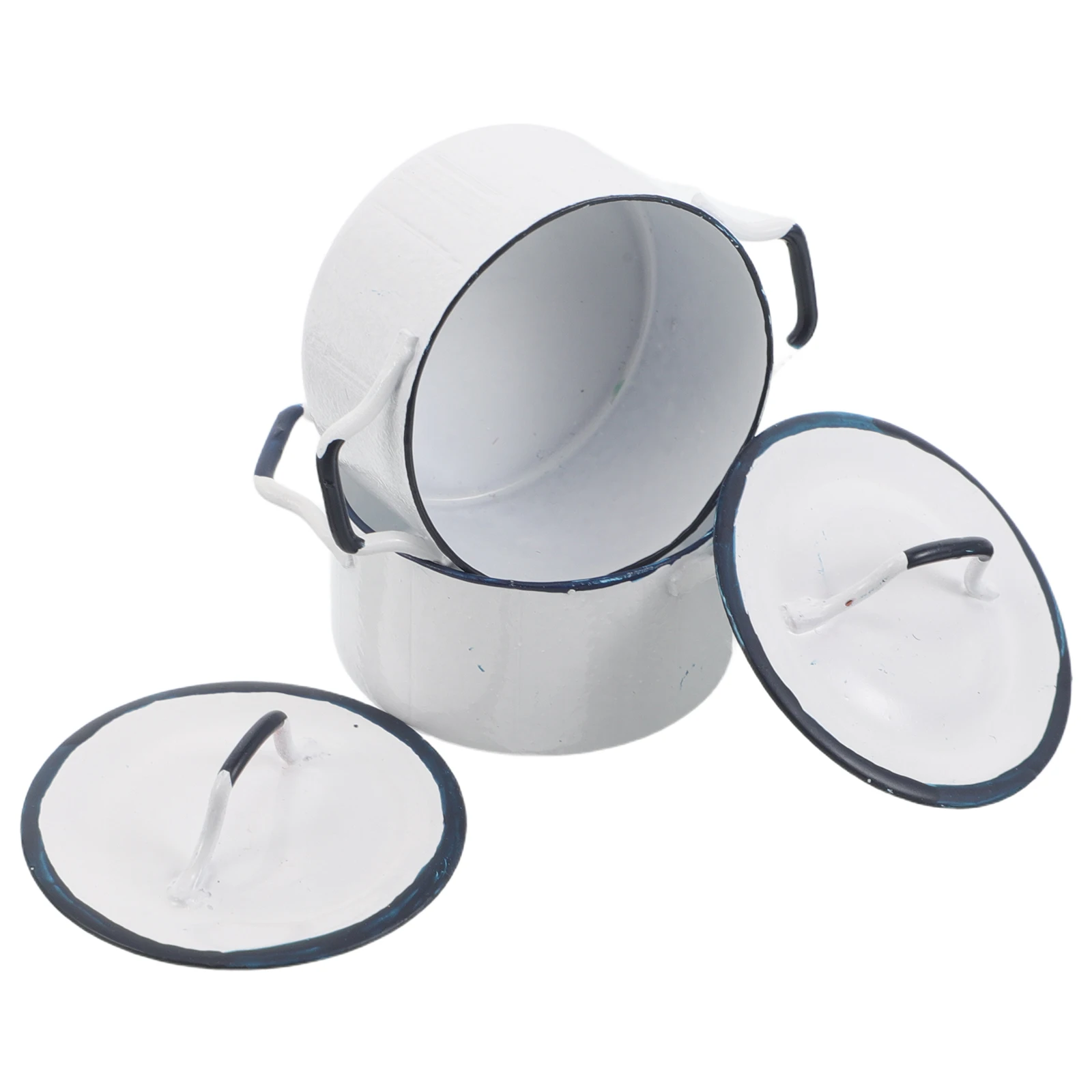 2 قطعة مطبخ صغير بمقياس 1:12 أزرق الحواف وعاء صلصة أبيض دمية المشهد الديكور مصغرة تجهيزات المطابخ Playset لعب الأطفال