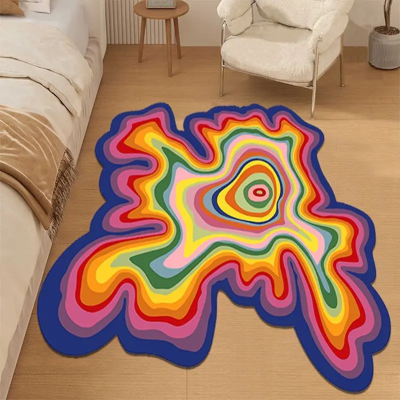 

Colorful Plush Irregular Shaped Decorative Mat Machine Washable Vibrant Swirling Pattern Perfect for Living Room Bedroom