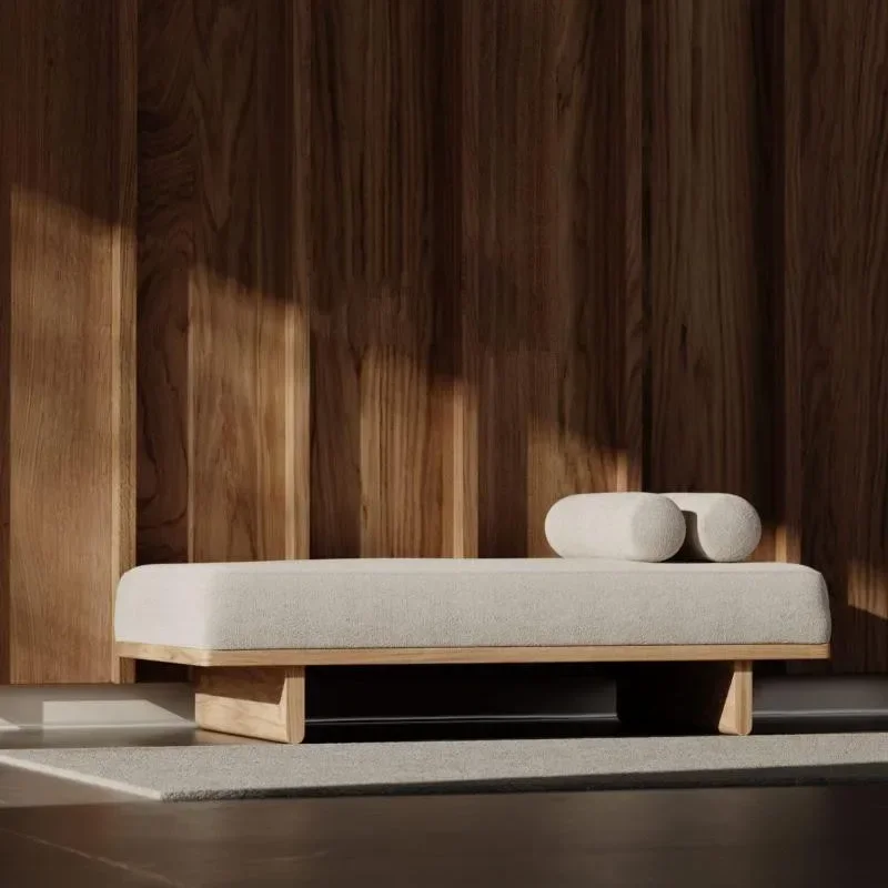 Modern simple solid wood lamb wool fabric living room sofa stool bedroom bedside stool