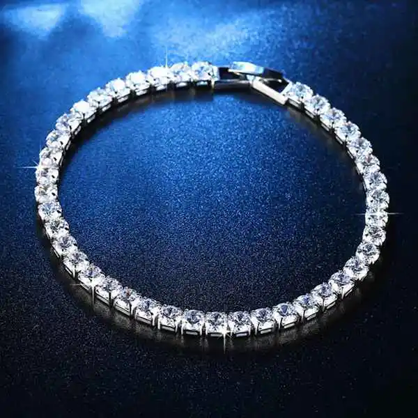 سوار سلسلة تنس من الزركونيا المكعبة للرجال والنساء ، مادة النحاس والنحاس ، مجوهرات ربط المشبك ، صف واحد