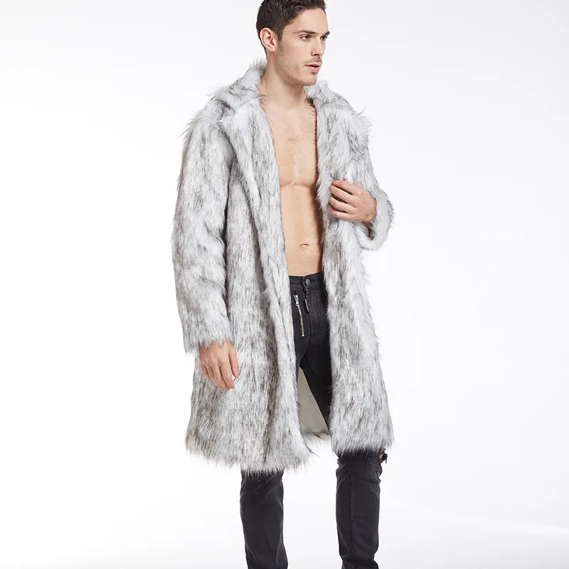 Winter Short Thick Warm Hairy Shaggy Faux Raccoon Fur Coat Men Long Sleeve High Quality Luxury Fluffy Jacket