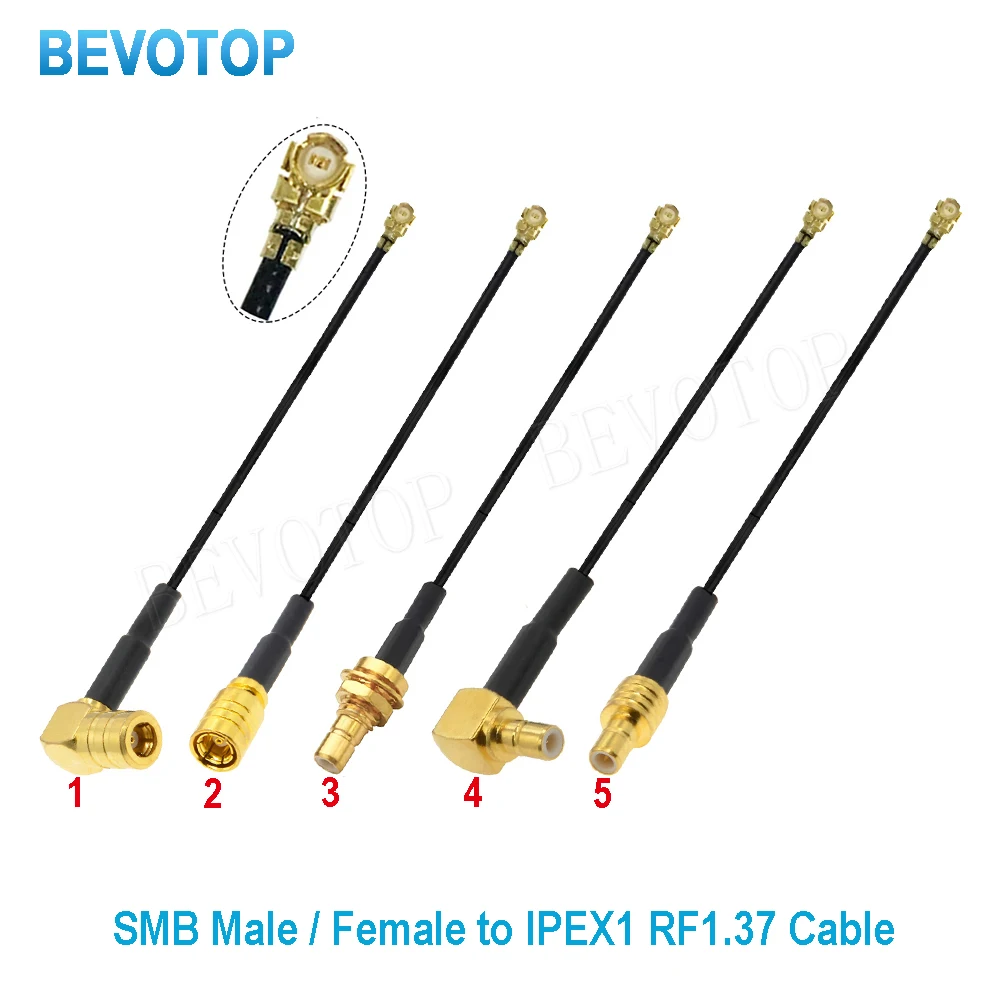 1PCS SMB Male/Female Connector to uFL/IPX1/IPEX-1 Female RF1.37 Cable Pigtail Extension Jumper for Radio Antenna Gold Plated