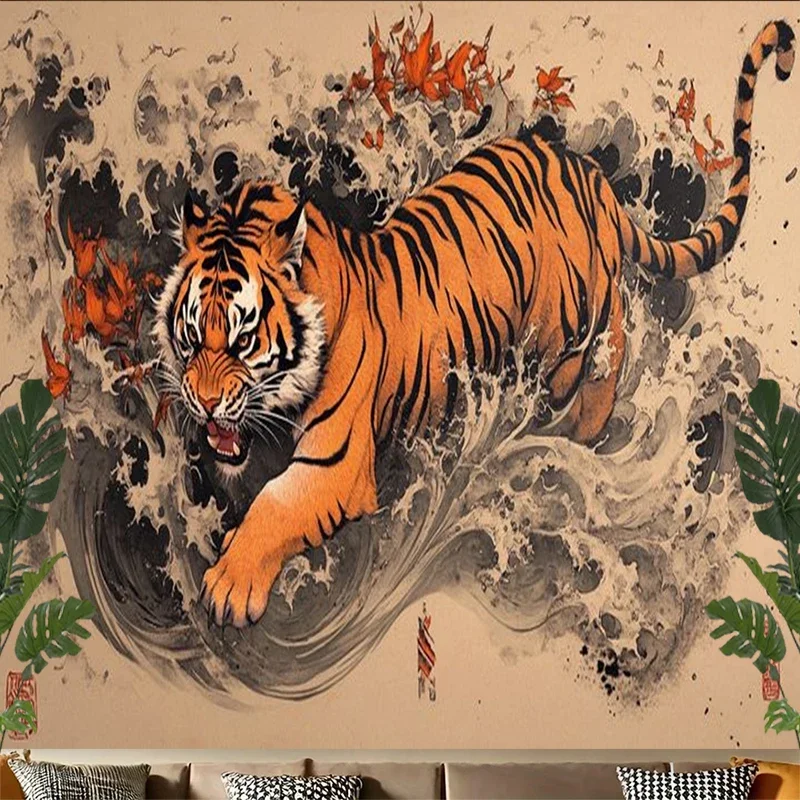 Vibrant Tiger in Water Style Wall Tapestry Artwork for Living Room Home Decor Jungle Mural Print tapestry backdrop for room