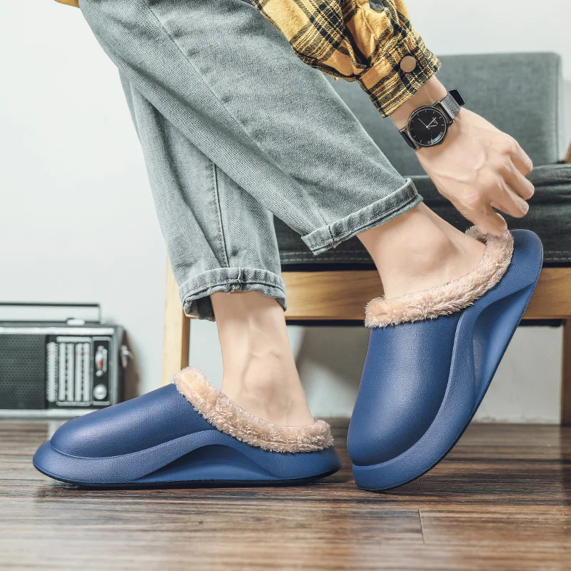 

Мужская зимняя обувь, теплые тапочки с плюшевой подкладкой, домашние хлопковые шлепанцы на платформе, уличная кухонная обувь, домашние непромокаемые тапочки, сабо