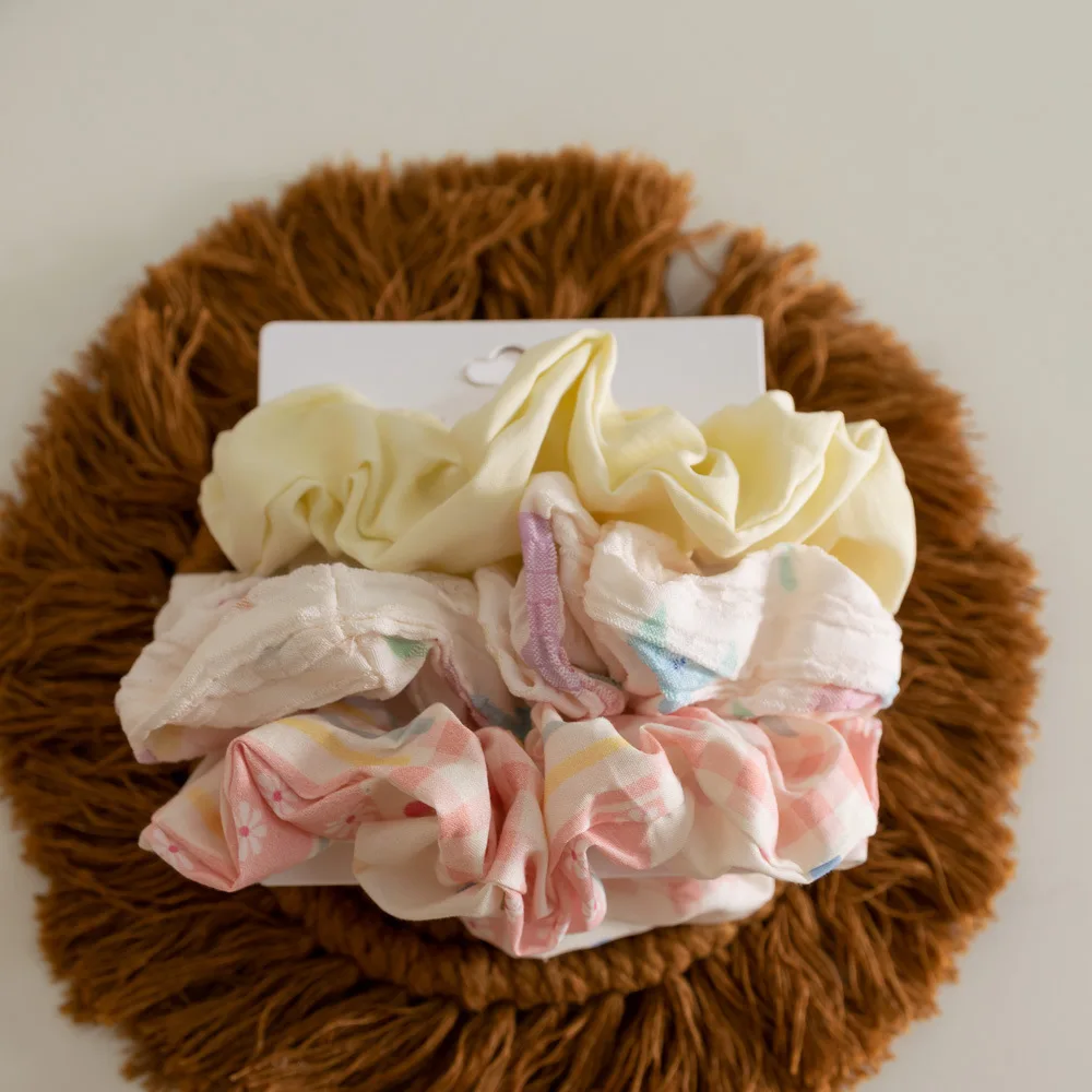 Gomas para el cabello para niña, 3 uds., lazos elásticos para el cabello de tela con diseño de lazo y flores, uso en primavera y verano