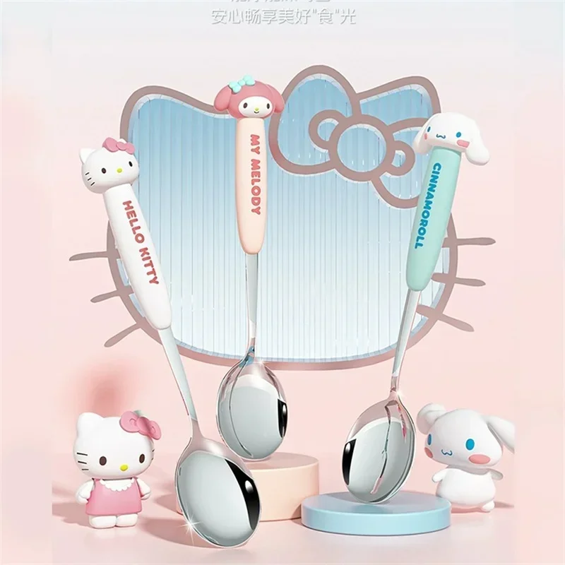 Sanrio Spoon Chopsticks Set Hello Kitty Cinnamoroll 304 Stainless Steel Camping Portable Student Tableware Kawaii Kids Gift