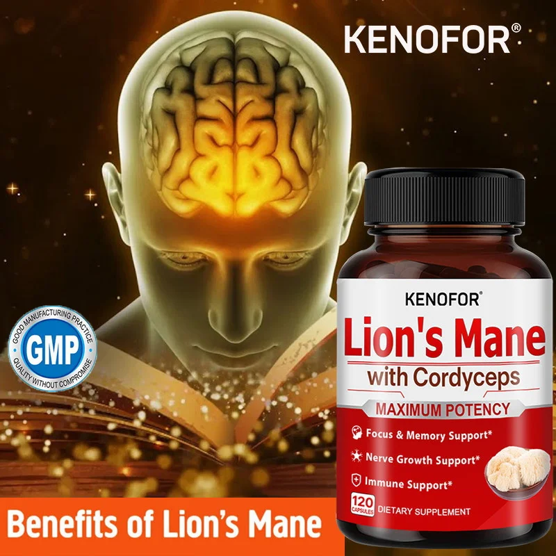 

Powerful Lion's Mane & Cordyceps - Enhances Brain Function, Improves Memory and Concentration, Nerve Growth, Immune Support