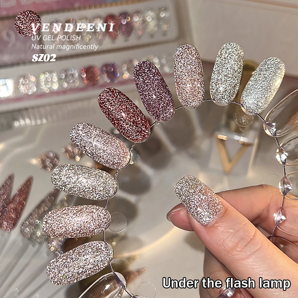 Vendeeni 9 Farben/Set Glitzer-Broken-Diamond-Gel-Nagellack TPO HEMA-FREI Glänzender Sternenhimmel UV-Soak-Off-Gel-Lack mit Display – Detail 13