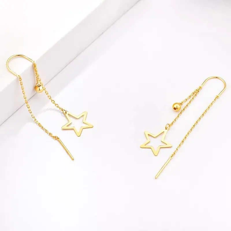 Smile18K Gold Tassel Star Pearl Earline Women's Long Earrings for Mother's Day 520 Gifts to Girlfriend Boutique Jewelry E0039