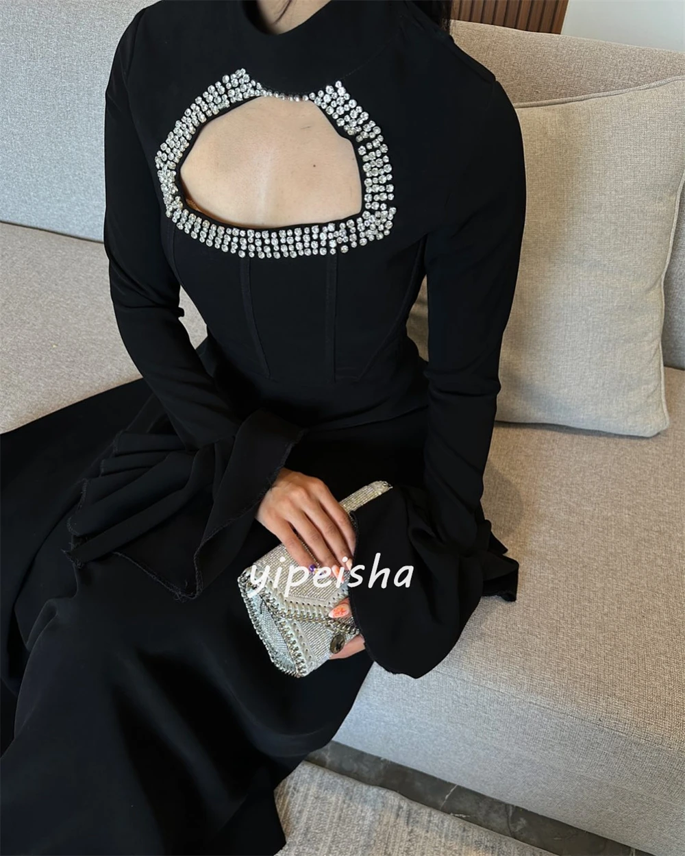 Unisex Jersey Sequined Ruched A-line High Collar Midi Dresses Evening Dresses Chinese Style Formal Casual Simple Retro Fashion