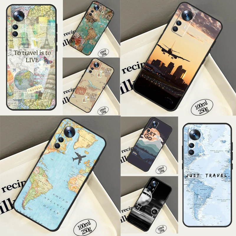 World Map Travel Case For POCO X5 X4 X3 Pro F5 M5 C40 F3 F4 GT For Xiaomi 13 Ultra 11T 12T Pro 12 Lite Case