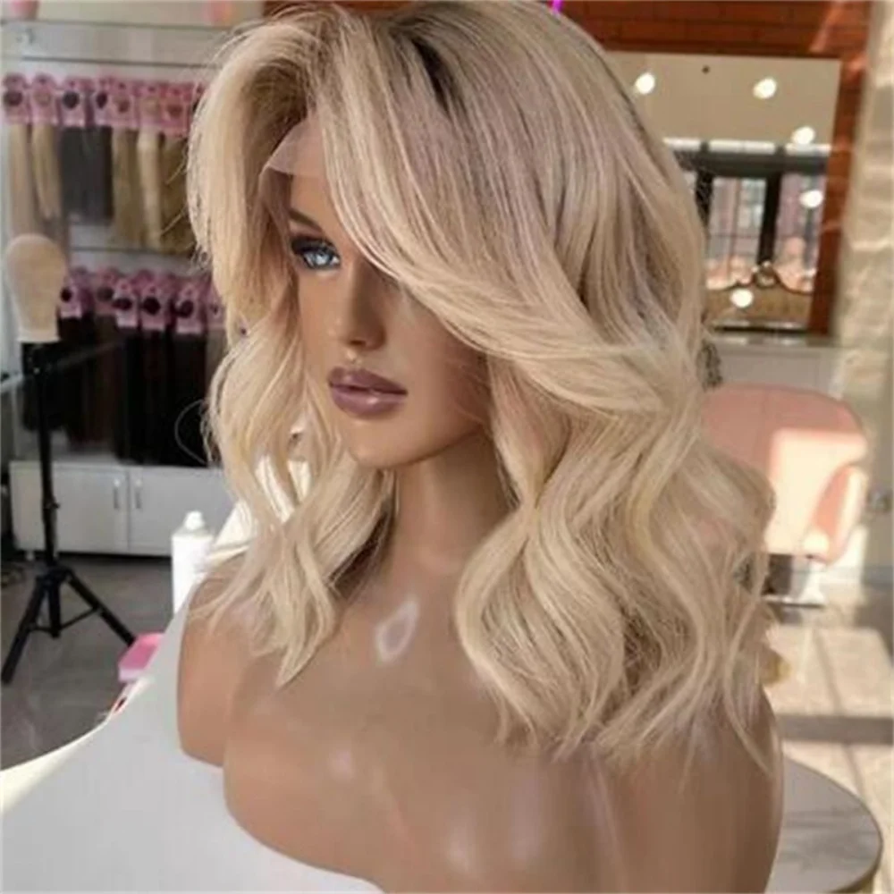 Soft Ombre Blond Wave Hair 150 density and 13×4 100%human hair wig lace front wig, with baby hair pre plucked and f view 4