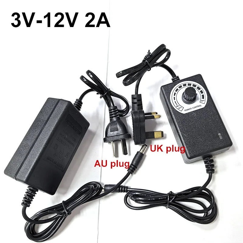 3V–12V 5V 6V 9v 12v 2A AC to DC Adjustable DC Power Supply Switch UK AU plug Charger Power Adapter Source for strip Blower fan