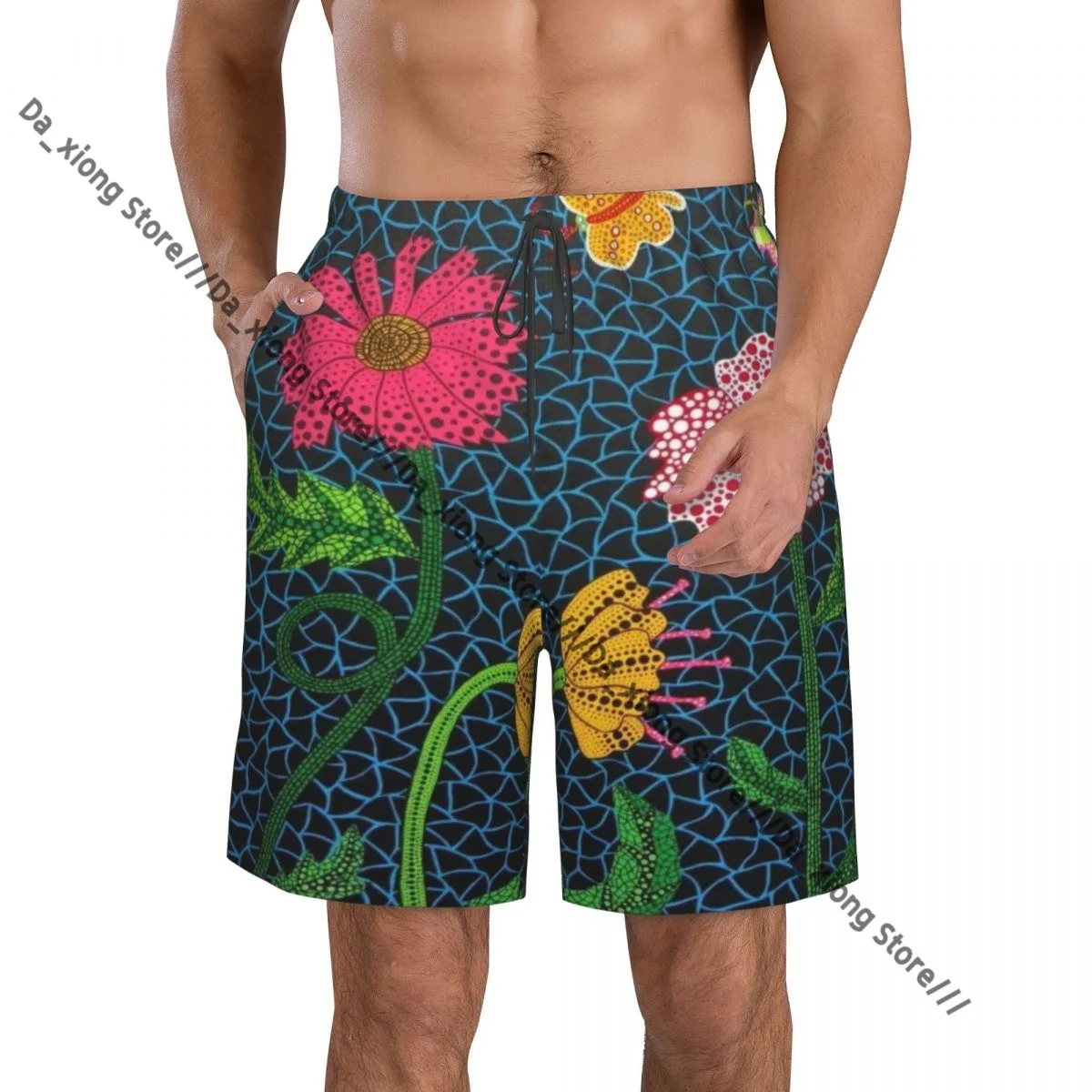 Kusama Flower Quick Dry Swimming Shorts For Men Swimwear Swimsuit Trunk Bathing Beach Wear