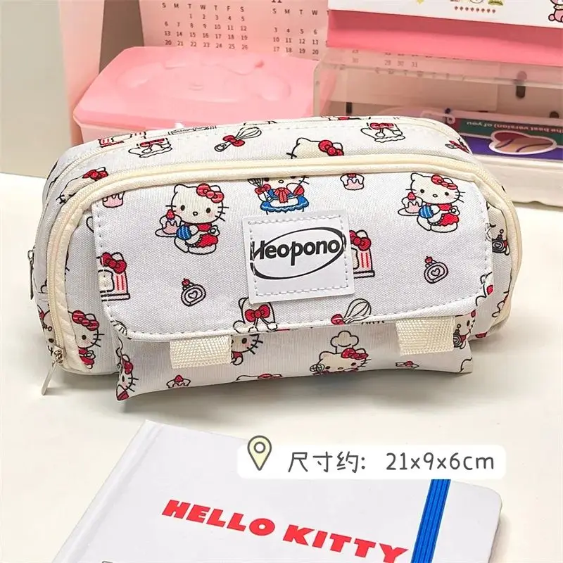 Sanrio Kawaii Anime Pencil Case Cartoon Hello Kitty Cute Canvas Pencil Case Printing Portable Cosmetic Bag Creative Girl Gifts