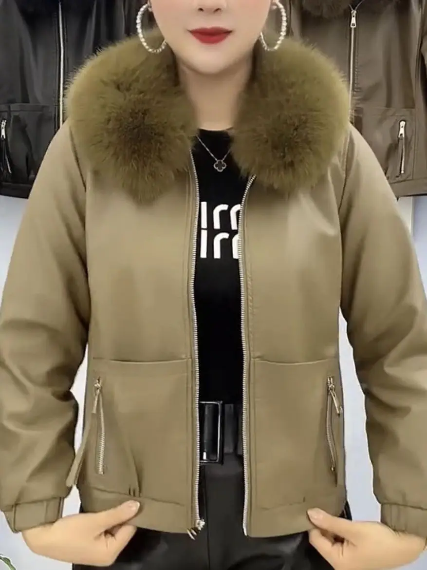 Amerikaanse Sle Faux Fur Kraag Zoete Cool Jaet Leren Jas Dames Winterkleding 2026 Nieuwe Thiened Losse Open Cardig...