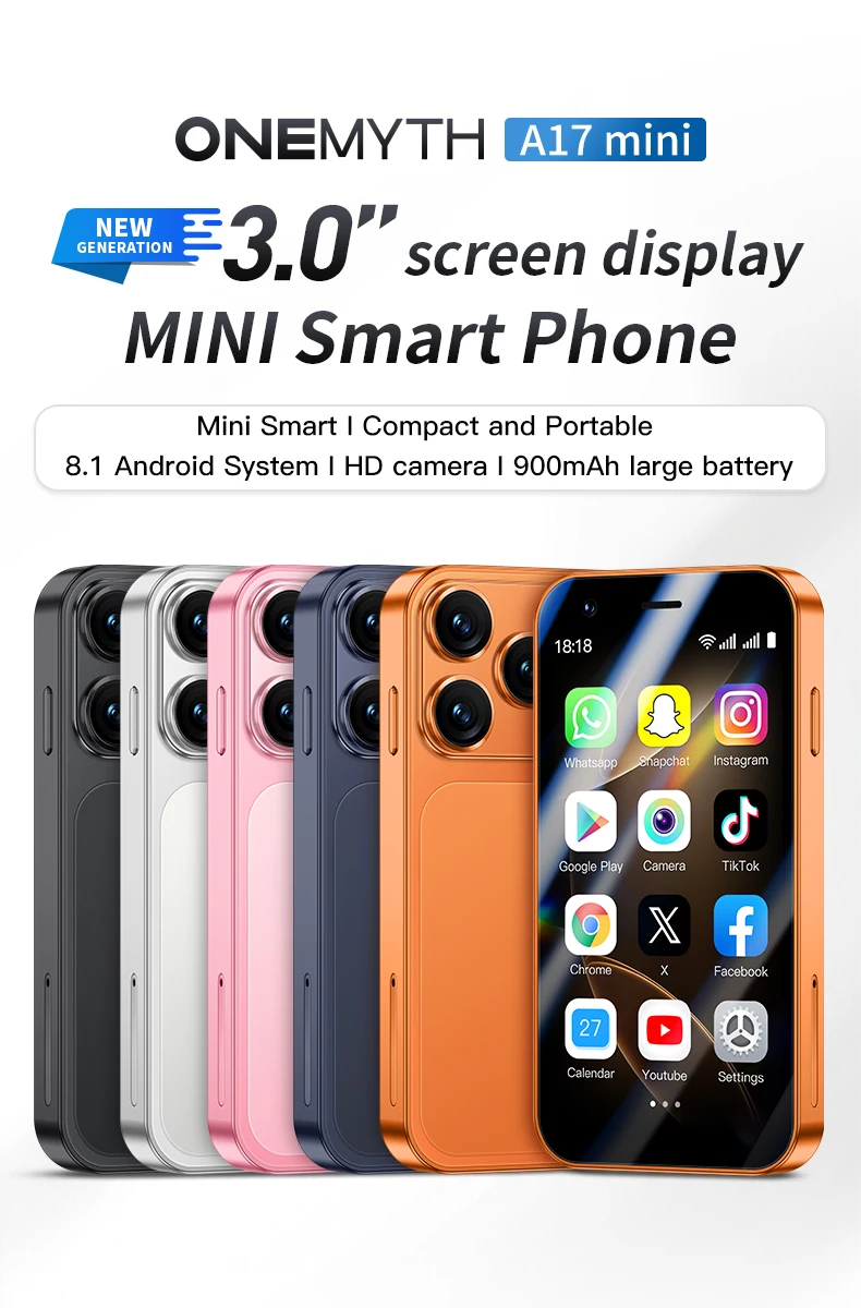 ONEMYTH A17 Mini Android 8.1 SmartPhone 3.0'' 2GB RAM 16GB ROM Dual SIM Standby Play Store 3G Small Mobile Phone