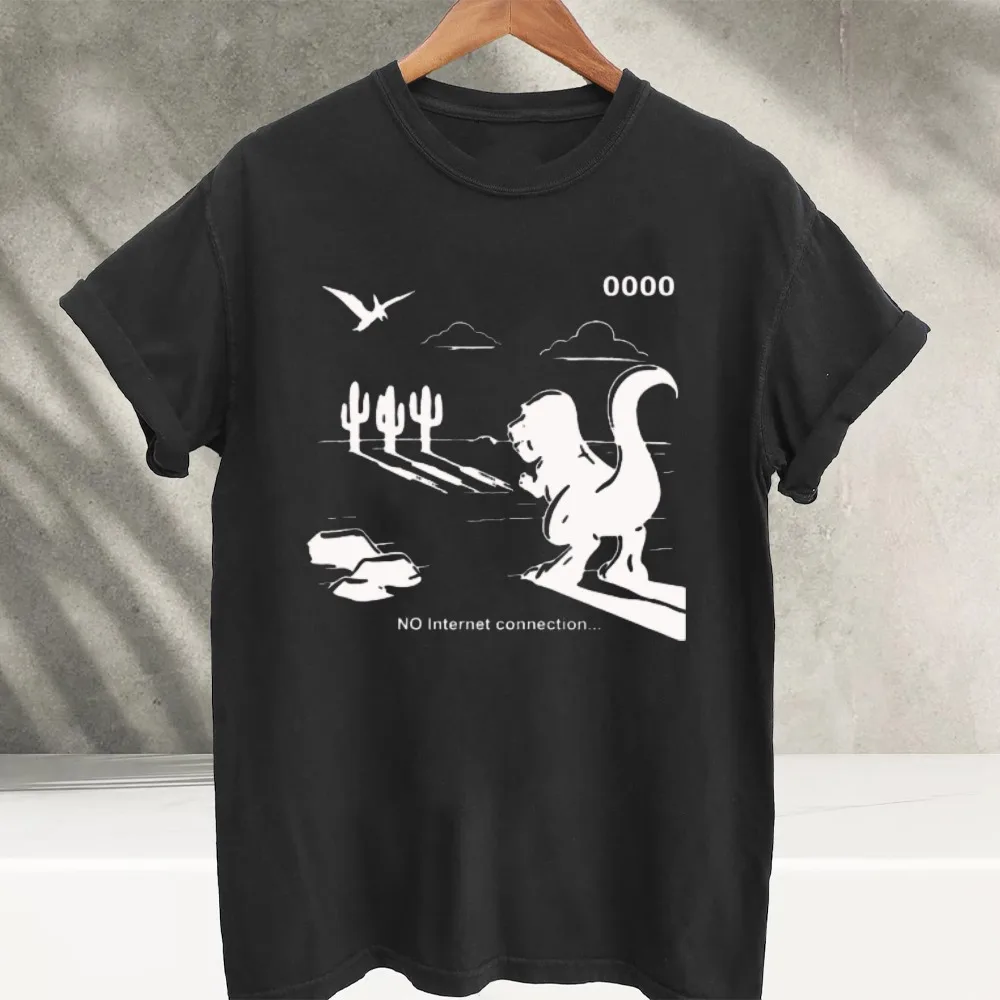 No Internet Connection Dinosaur Graphic T‑Shirt Funny Offline Desert Dino Meme Print O‑Neck Short Sleeve Soft Cotton Loose Tees