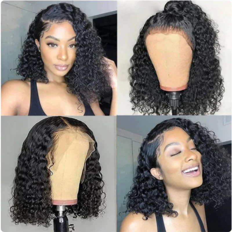 12A Kinky Curly Short Bob Wigs Human Hair 13x4 Lace Frontal Wigs Glueless Isee Brazilian Remy Wigs Curly Bob For Women