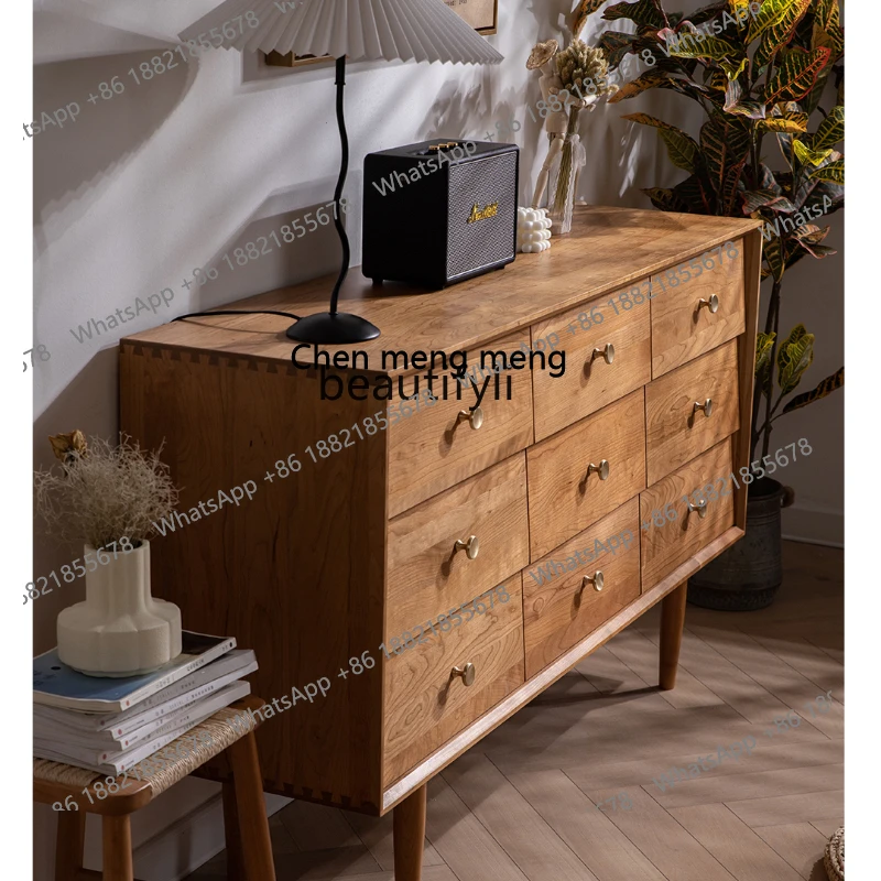 

Nordic Solid Wood Nine-Drawer Cabinet Bedroom Storage Cabinet Japanese Log Furniture
