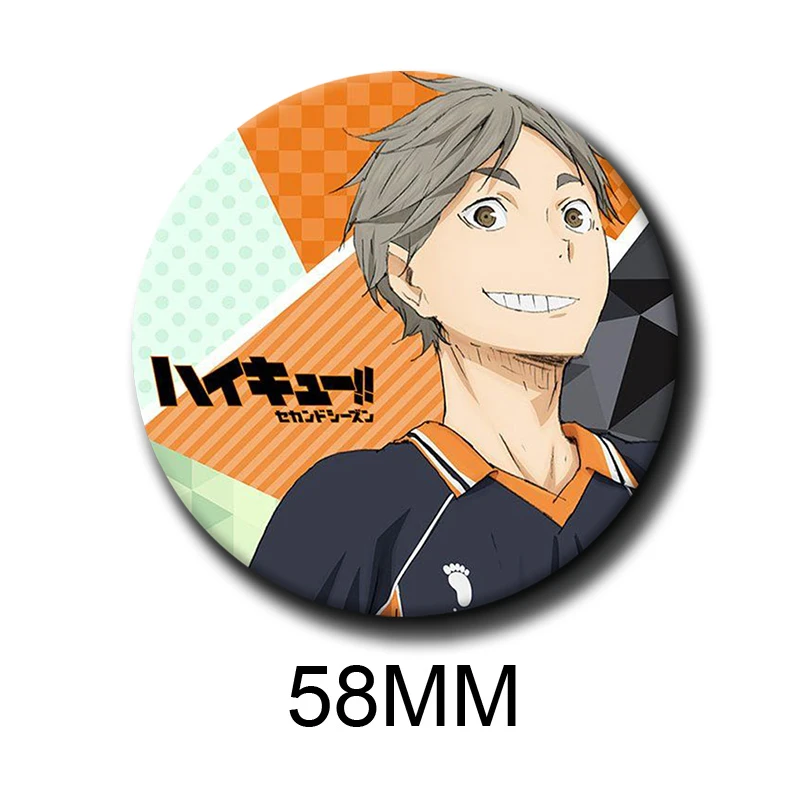 AnimeRole Play Round Pins Cartoon Character Kōshi Sugawara Badges Tinplate Brooches for Clothes Decoration Bag Accessories Gifts