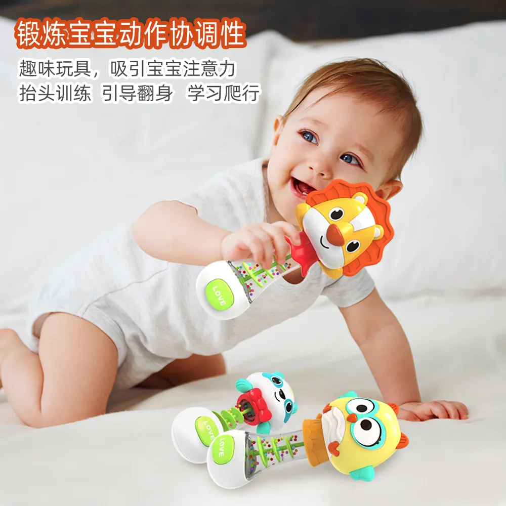 1-teiliges süßes Cartoon-Rasselspielzeug für Kinder mit lustigem Tiergriff, Press- und Soundfunktion, aus weichem Gummi, geeignet für Babys