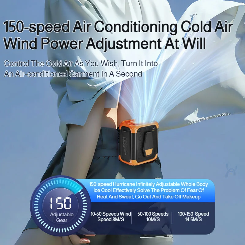 Ventilatore portatile da appendere alla vita Ventilatore wireless con clip in vita USB ricaricabile con Power Bank per campeggio all'aperto con illuminazione 150 Coolin