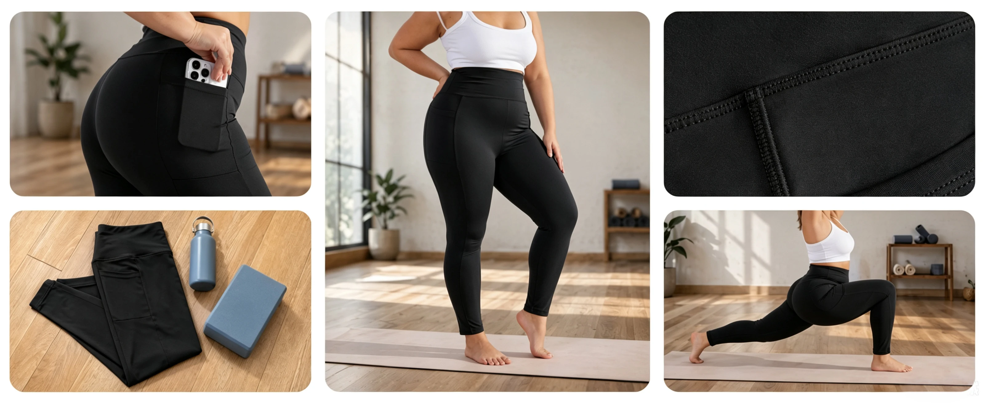 Plus-Size-Leggings für Damen mit Taschen, Bauchkontrolle, Plus-Size-Yogahosen, Hochtaillierte Sportbekleidung – Detail 2
