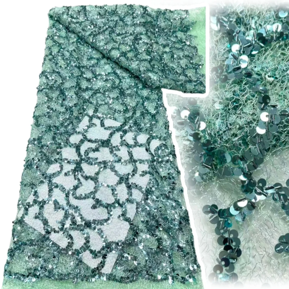 

Luxury African Sequin Lace Fabric 2026 Premium French-Nigerian Lace Fabric Suitable for Christma Party Gown Sewing Material 1904