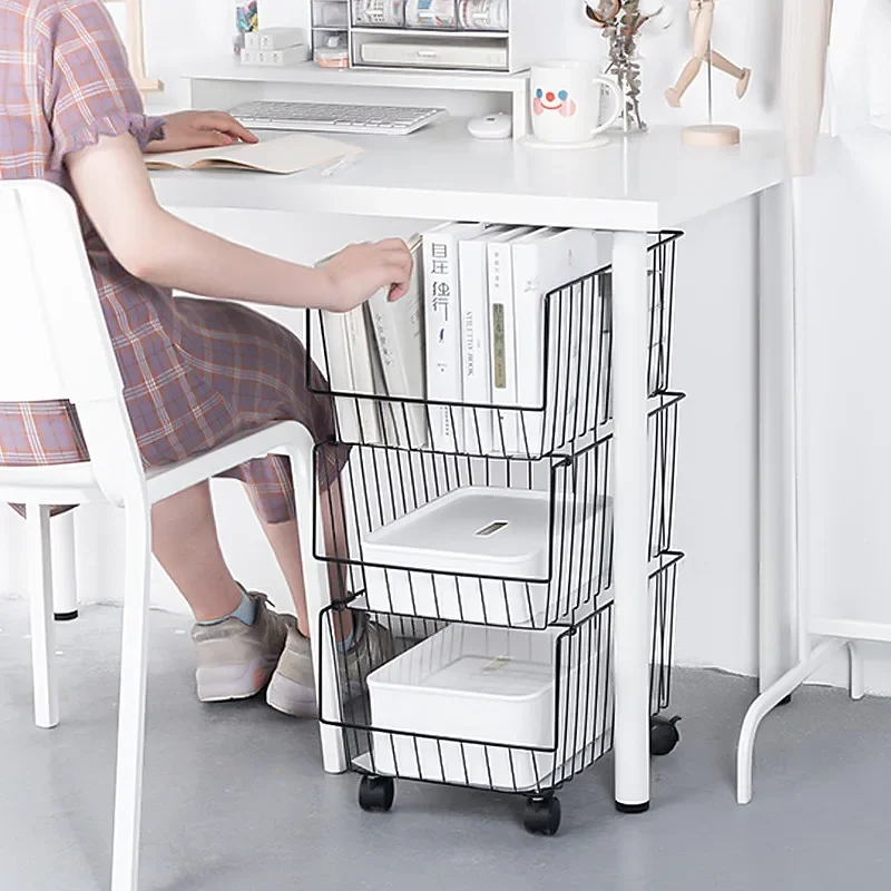 Bedside storage rack floor-standing movable trolley desk under table shelf desk bookshelf a4 file storage rack