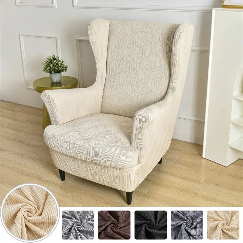 Wing Chair Cover Stretch Wingback Armchair Covers Elastic Non Slip High Back Sofa Slipcovers with Seat Cushion Cover Home Decor