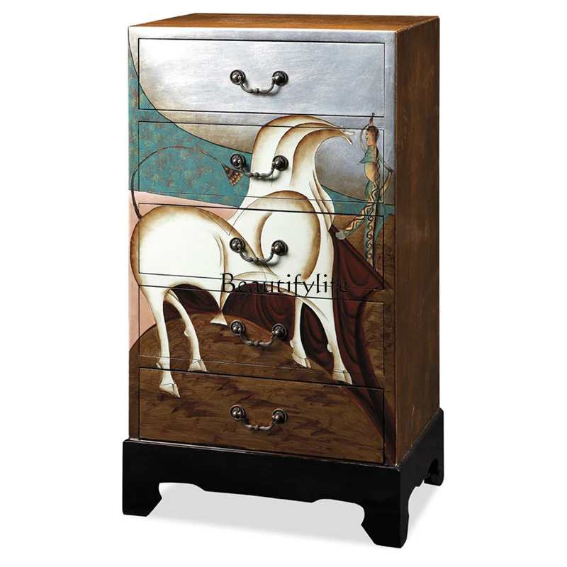 

Modern Minimalistic Abstraction Art Personalized Bedroom Storage Cabinet Italian Light Luxury Curio Cabinet