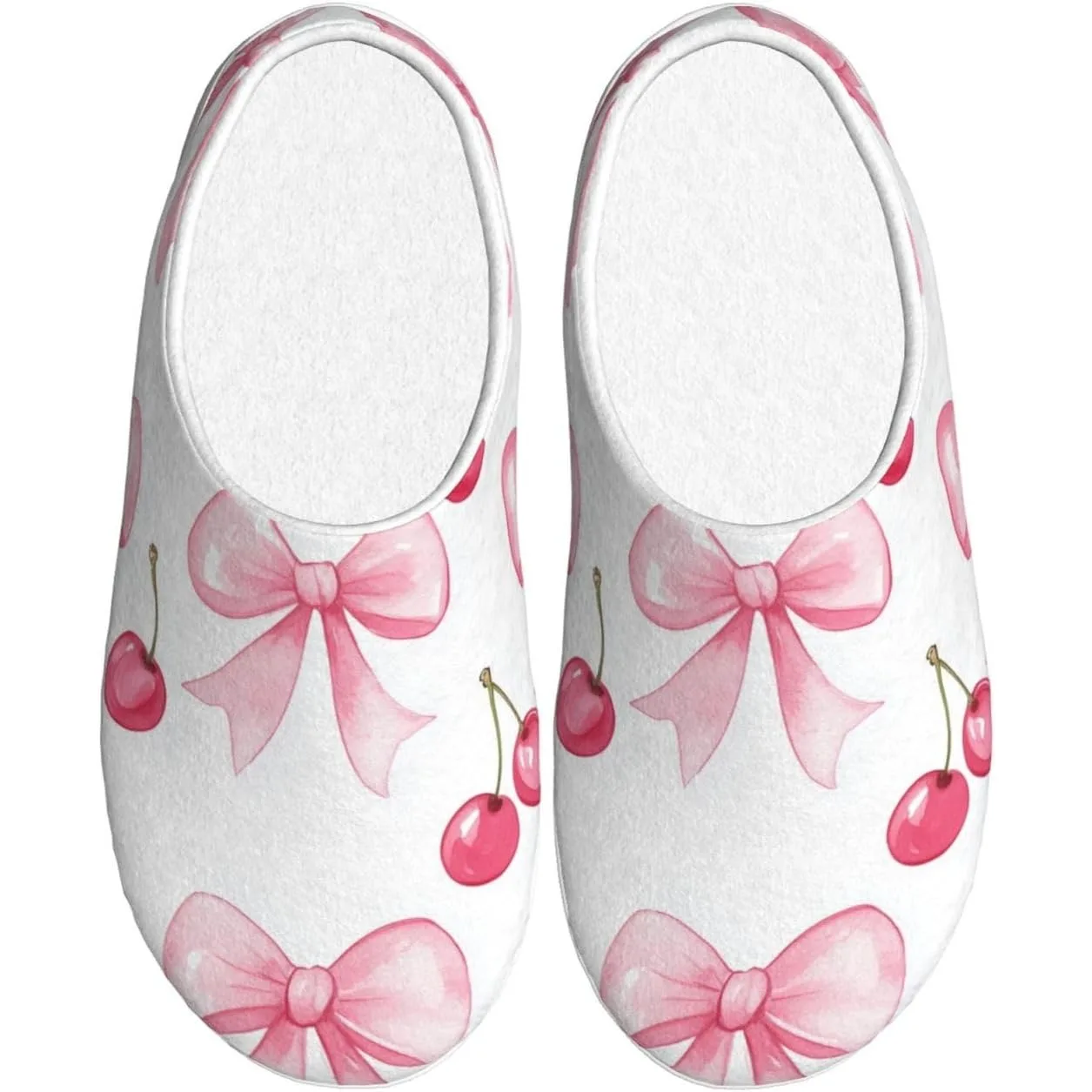

Bows And Cherries Women’s Cozy Slippers Soft Cotton Indoor & Outdoor House Slippers With Anti-Slip