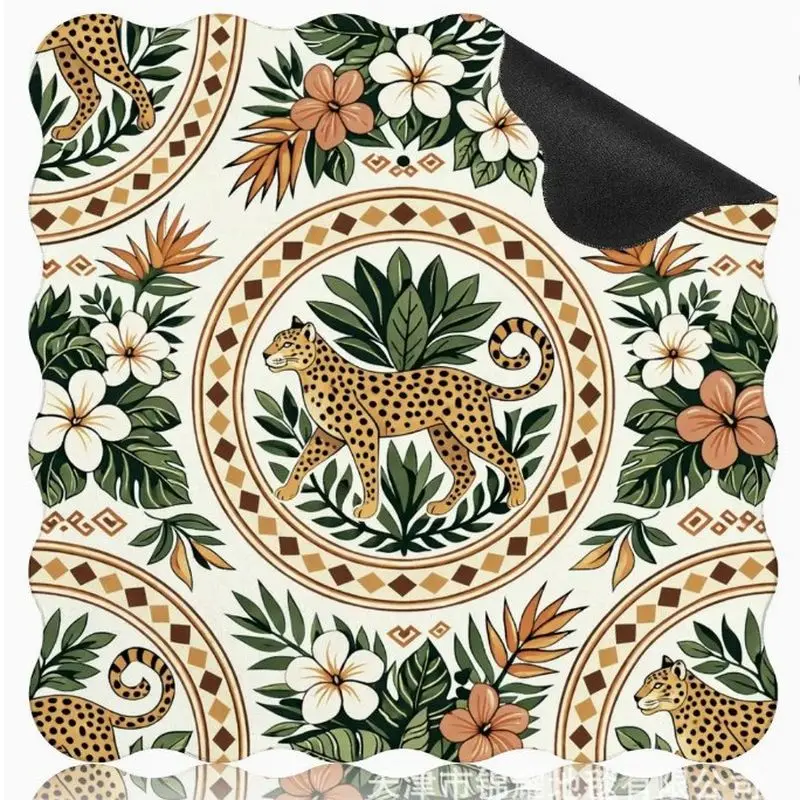 Bohemian Jungle Cheetah Tropical Mahjong Table Mat Anti-Slip Noise Reduction for Card Game Table Playing Room Home Decor