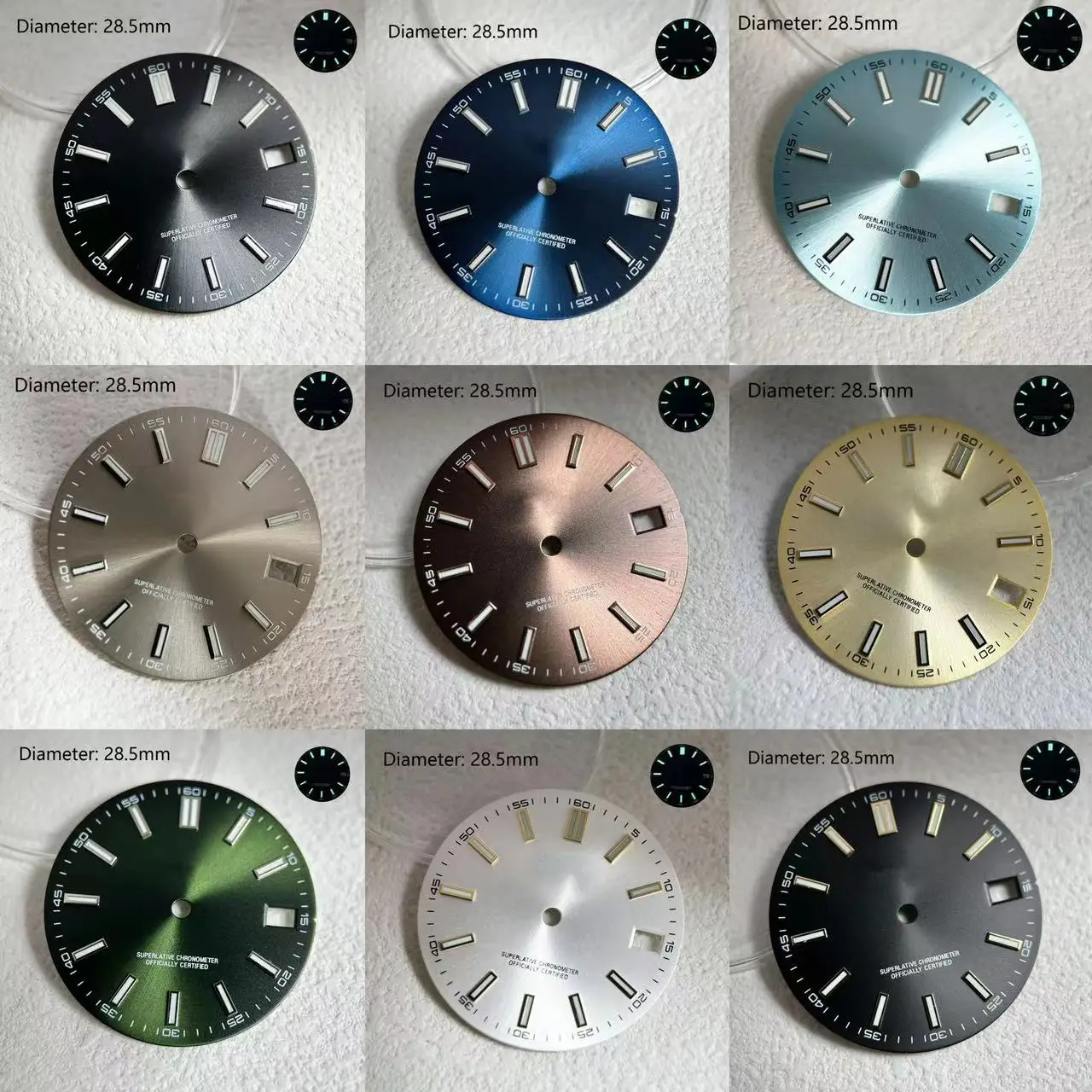 single date window no logo 28.5mm dial suitable NH35 NH36 movement watch modification accessories Blue night light Sterile dial