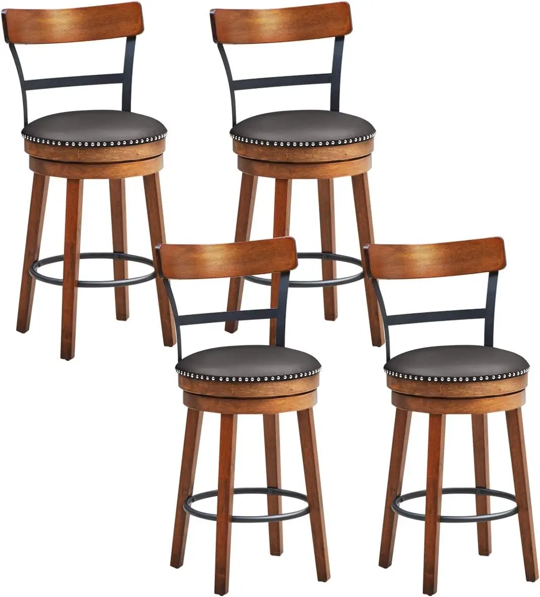 Single Slat Ladder Back & Solid Rubber Wood Legs, Counter Height Stools for Pub, Restaurant, Kitchen, Brown (4, 25.5)