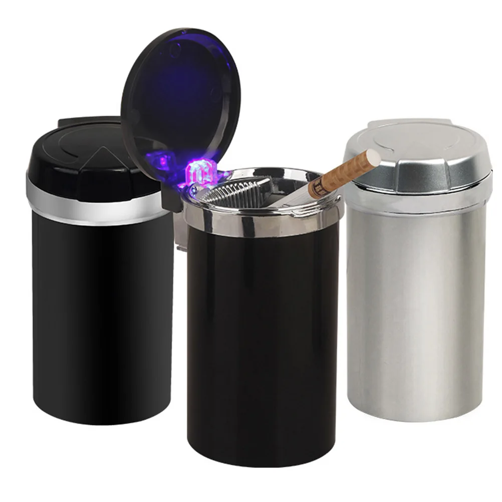 

LED Car Ashtray Black Smokeless Lid Cigarette Holder Stylish LED Light Auto Open Close Secure Cover Prevent Smell Spreading Keep