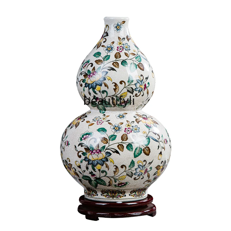 

yj Jingdezhen Ceramic European Style Vase Antique Crackled Glaze Flower Arrangement Dried Flower Vase Home Decoration Bottle