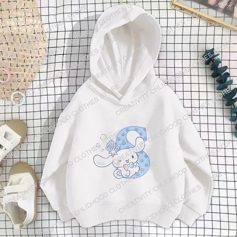 Sanrio Cinnamoroll Children Hoodies Letter A B C D Sweatshirts Girls Clothes Kawaii Pullover Anime Cartoons Boy Kids Casual Tops