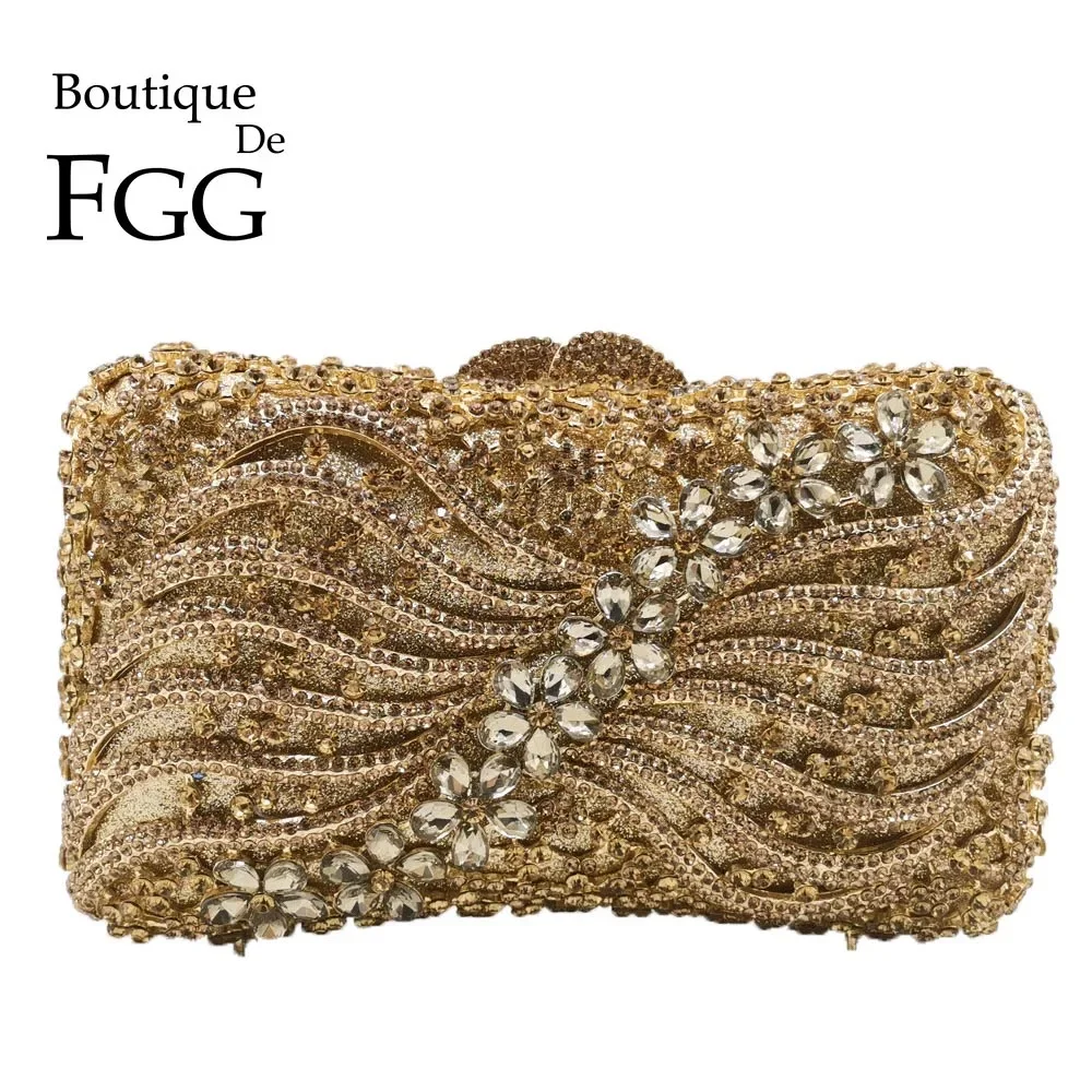 Boutique De FGG (in stock) Women Crystal Clutch Evening Bags Wedding Party Rhinestones Handbags Ladies Gala Dinner Gold Purses