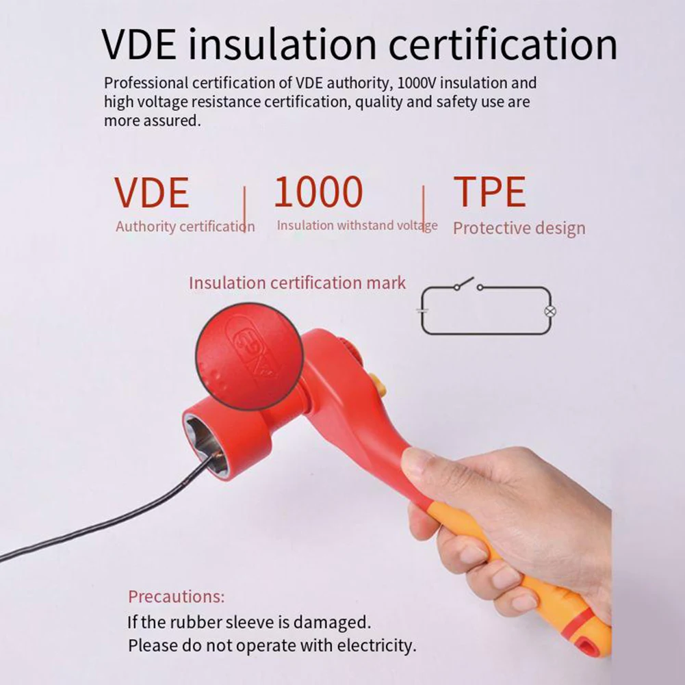 

High Voltage Insulation Nut Insulated Socket Wrench 38 Ratchet Head Connector Hexagon TPE Material Pressure Resistant