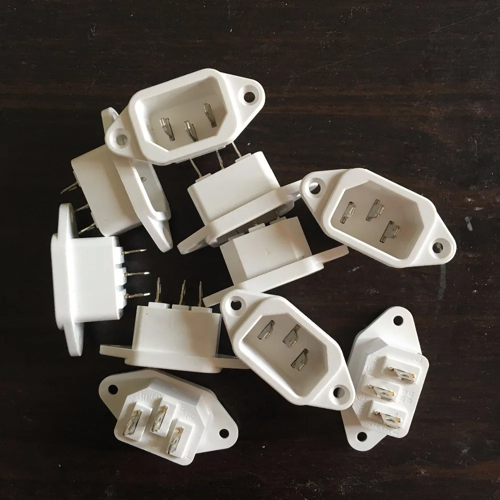10 Pcs AC 250V 10A 3 Terminals C14 Male Power Inlet Socket Plug Connector White