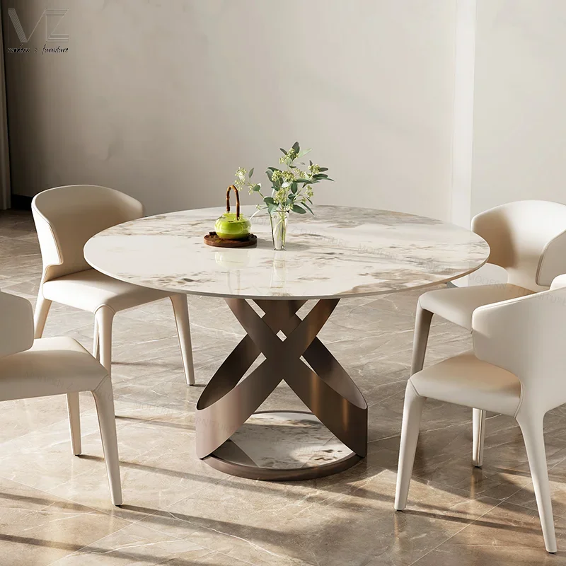 

Лидер продаж, обеденный стол из скандинавского черного спеченного камня, роскошный современный мраморный белый круглый мраморный обеденный стол