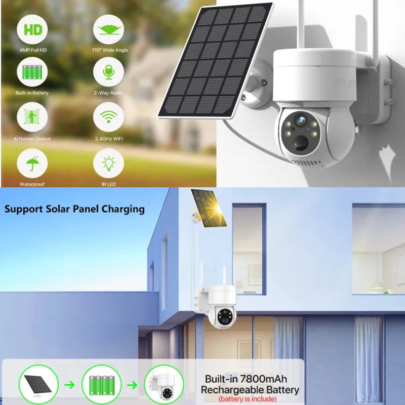 WiFi PTZ Camera Outdoor Wireless Solar IP Camera 4MP HD Built-in Battery Video Surveillance Camera Long Time Standby ICsee APP
