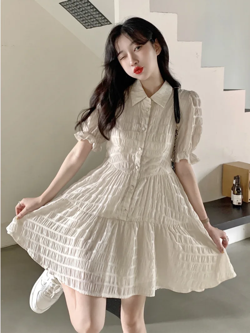 

Fashionable, Sweet and Fresh French First Love Style Unique and Exquisite Dress Summer Women's Small Polo Neck Shirt Dress F8IV