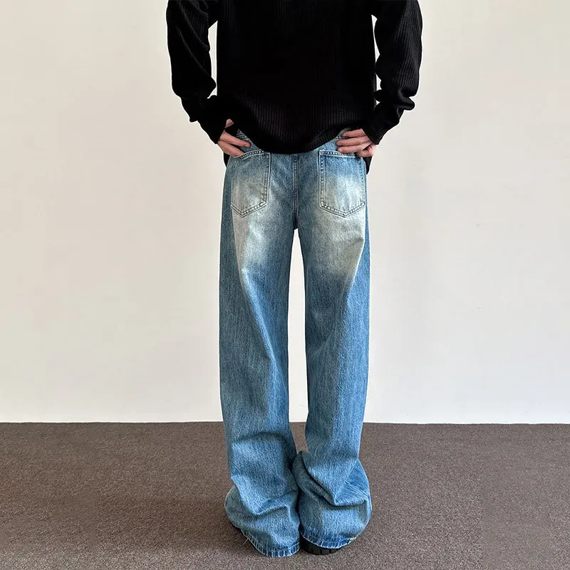 

American Spring New Style High Street Washed and Distressed Jeans, Loose Straight Tube Trousers for Both Men and Women