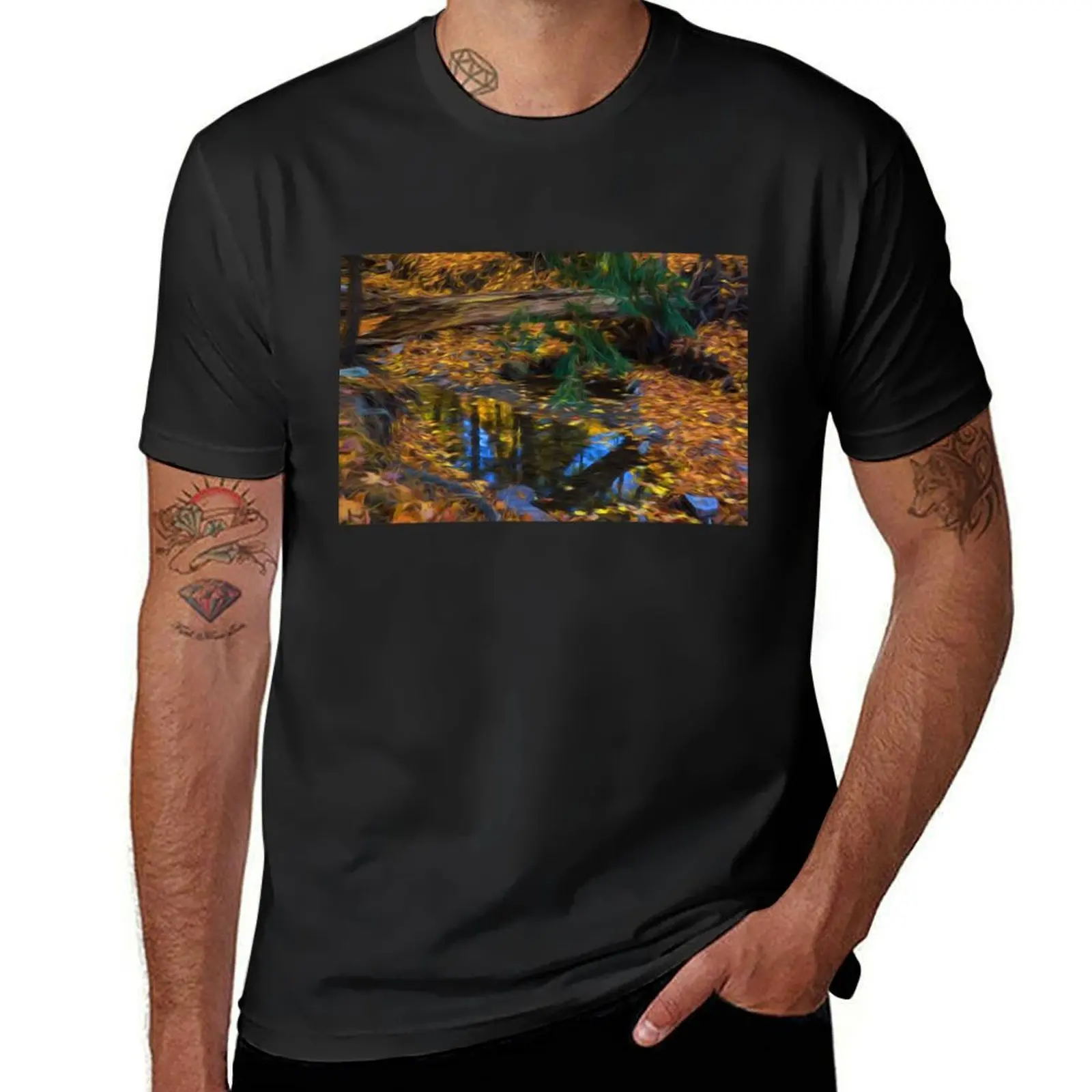 Impressions of a Little Forest Creek in the Fall T-shirt plus size tops Blouse t shirts for men cotton